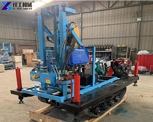 small blue drilling rig loading real photo