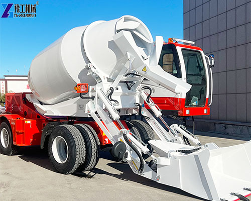 close‑up view of mixing drum on self‑loading concrete mixer truck