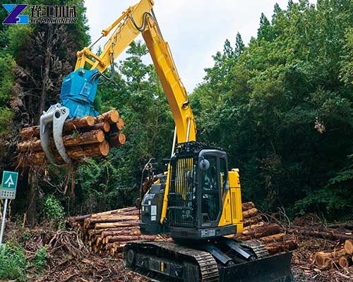excavator log grab clearing fallen trees