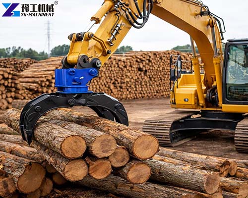 excavator log grab forest clearing site