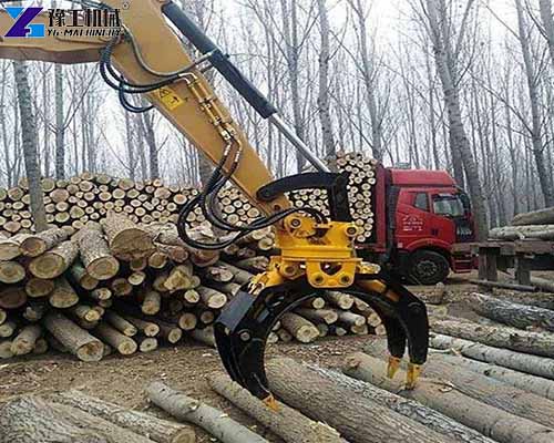 excavator log grapple sorting timber