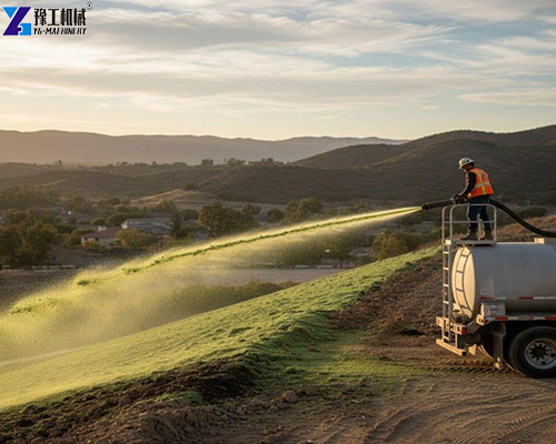portable hydroseeder job site